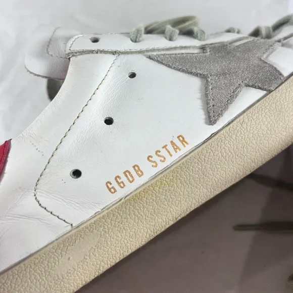 GOLDEN GOOSE GGDB White Red Leather Super Star Sneakers Marked as 41 11US Unisex